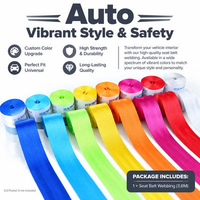 Automotive Seat Belt Webbing Roll, 3.6 m x 48 mm Replacement or Customization Strap Fabric, Multiple