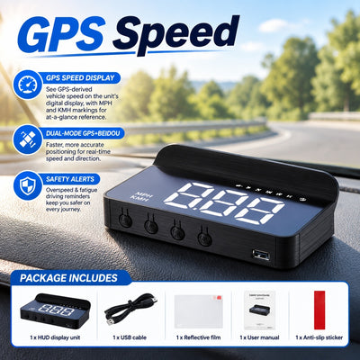 Car Speedometer HUD Head Up Display MPH KMH Alarm Fits Universal Vehicles USB