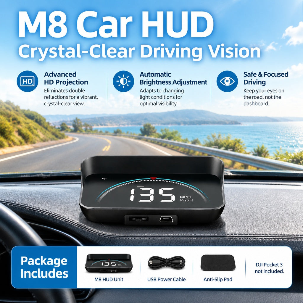OBD2 Car HUD Head-Up Display, Digital Speedometer with RPM, Coolant Temperature and Voltage Monitori