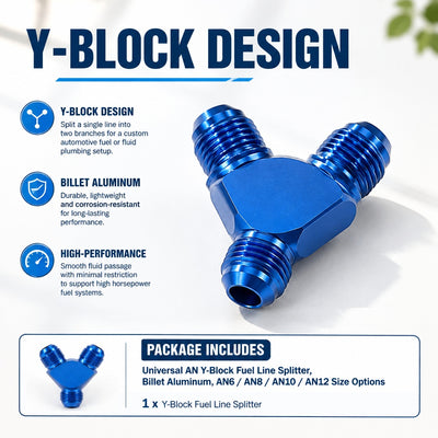 AN8 Y Block Fuel Line Splitter Fitting Anodized Aluminum Tee Adapter Blue an6 Y