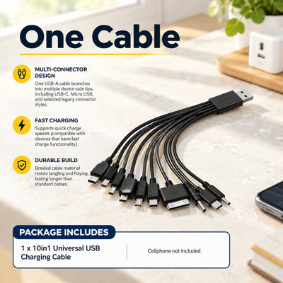 Portable Stable Sturdy 10-in-1 Universal USB Charging Cable for Samsung & Google
