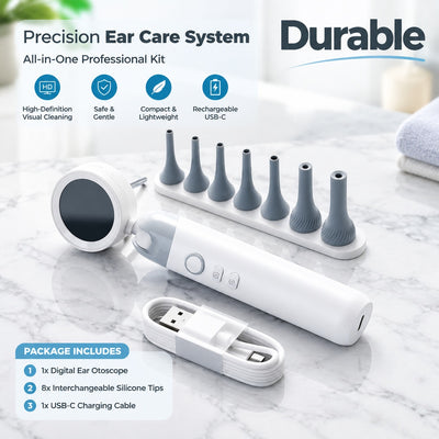 Digital Otoscope with Built-In Screen, 2MP Ear and Nose Inspection Camera, 90° Rotating Foldable Hea