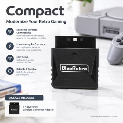 Wireless Bluetooth Controller Adapter for PS1 and PS2 Consoles, Compact BlueRetro-Compatible Gamepad