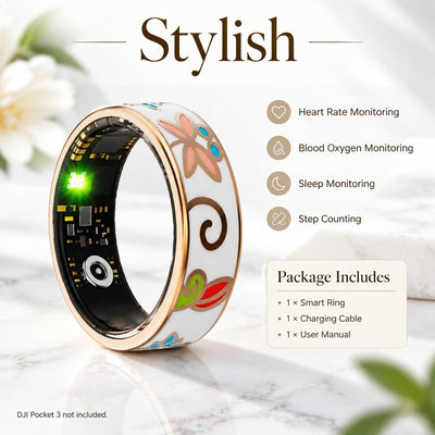 Floral Smart Ring with Heart Rate, Blood Oxygen, Sleep and Step Tracking, Remote Camera Shutter, iOS
