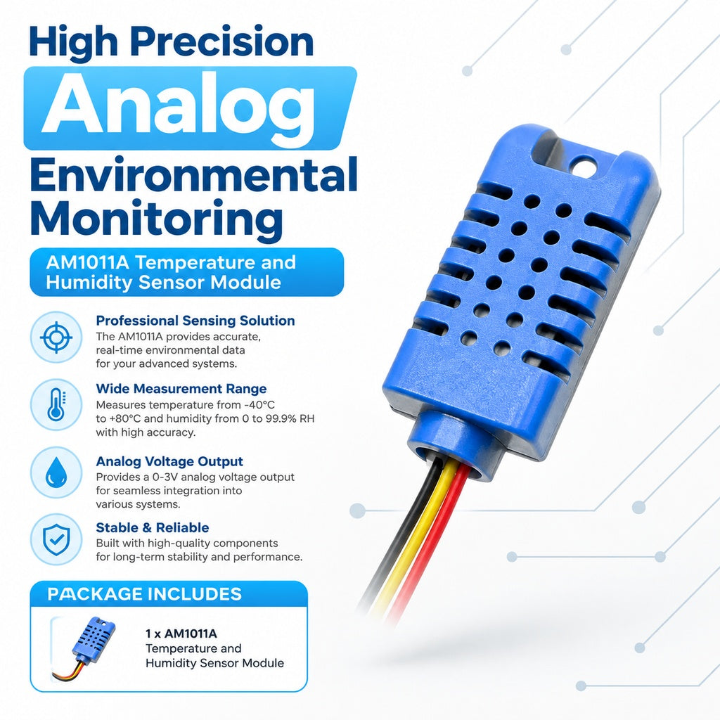 AM1011A Analog Temperature and Humidity Sensor Module, -40 to 80°C, 0–99.9% RH, 0–3V Output, Wired V