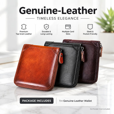 Men's Leather Zip-Around Bifold Wallet with RFID-Blocking Lining, 8 Card Slots, ID Window, Coin Pouc