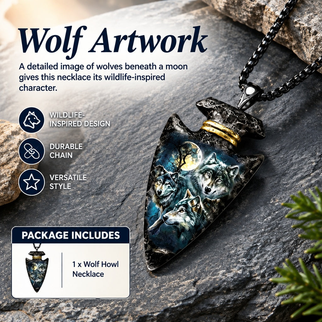 Edgy Detailed Durable Powerful Unique Gothic Premium Symbolic Wolf Howl Necklace