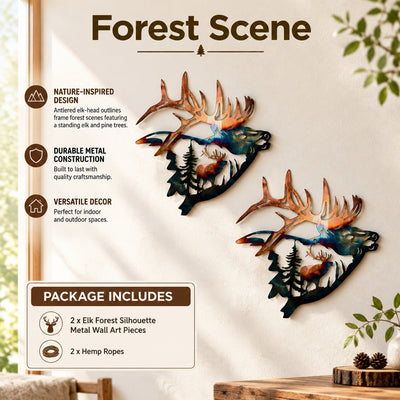2 Pcs Rustic Metal Deer Head Wall Sculpture Forest Silhouette Hanging Sign Art