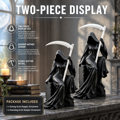 Gothic Home Decor Sitting Standing Death Statue Scythe Ornament Set Gothic Grim