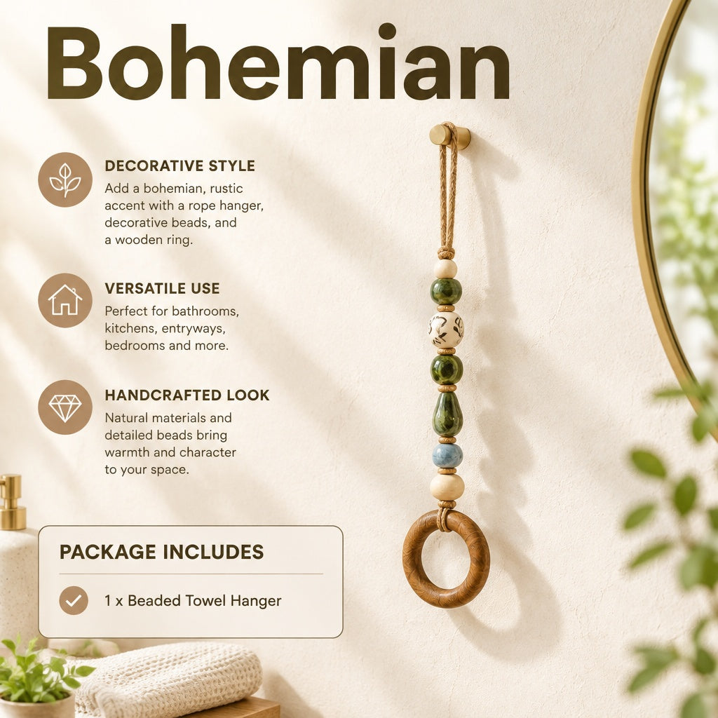 Artisan Crafted Wall Hook with Wooden Beads, Perfect for Towels, Keys, & Decor