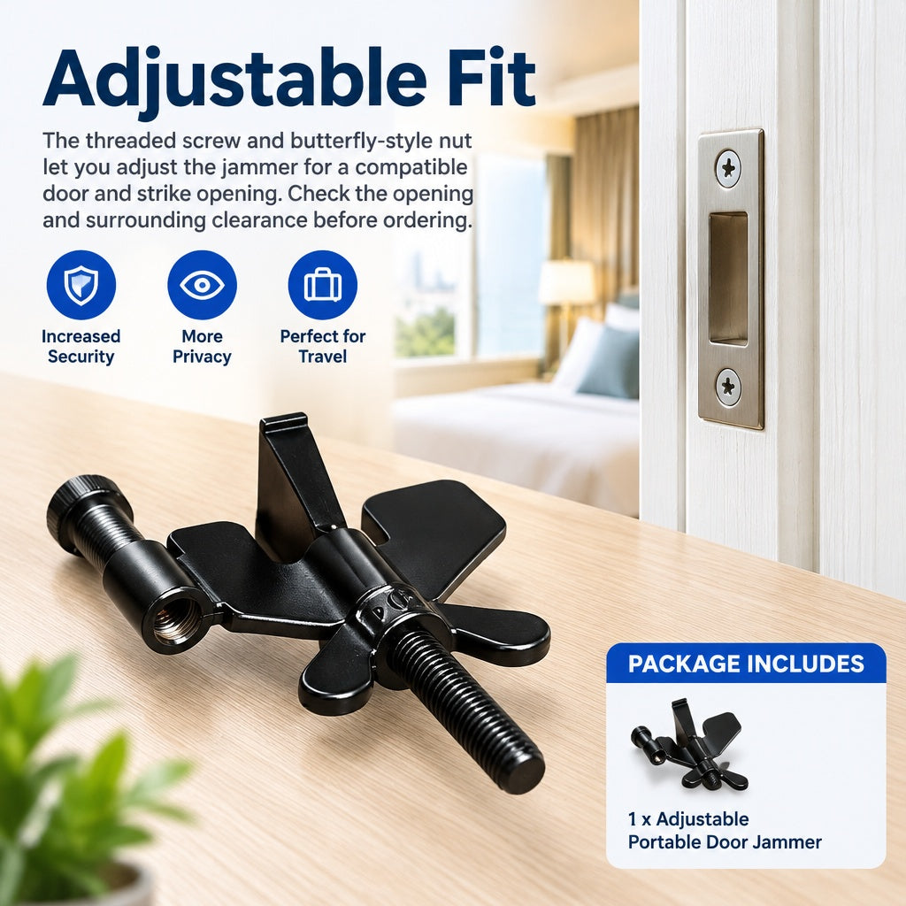 1x Adjustable Portable Anti-Theft Security Bar Door Jammer fits Home & Hotel Use