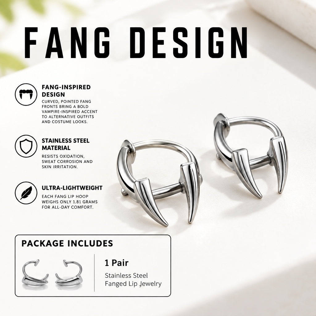 Stainless Steel Vampire Fangs Lip Jewelry Gothic Punk Style Halloween Accessory