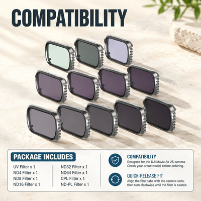 Camera Filter Kit for DJI Mavic Air 2S, UV, CPL, ND4–ND1000, NDPL, GND8–GND64, Night Light Pollution