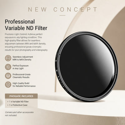 37–95mm Variable ND Lens Filter, ND2–ND400 Adjustable Neutral Density Filter for Camera Lenses, Mult