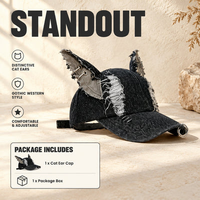 Stylish Punk Gothic Cat Ear Cap Distressed Suitable for Western Fashion & Casual