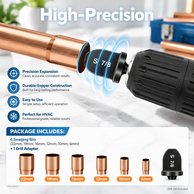 11-Piece Copper Pipe Expander Set, Drill-Driven Swaging Tools with 1/4-Inch Hex Shanks, Multiple Siz