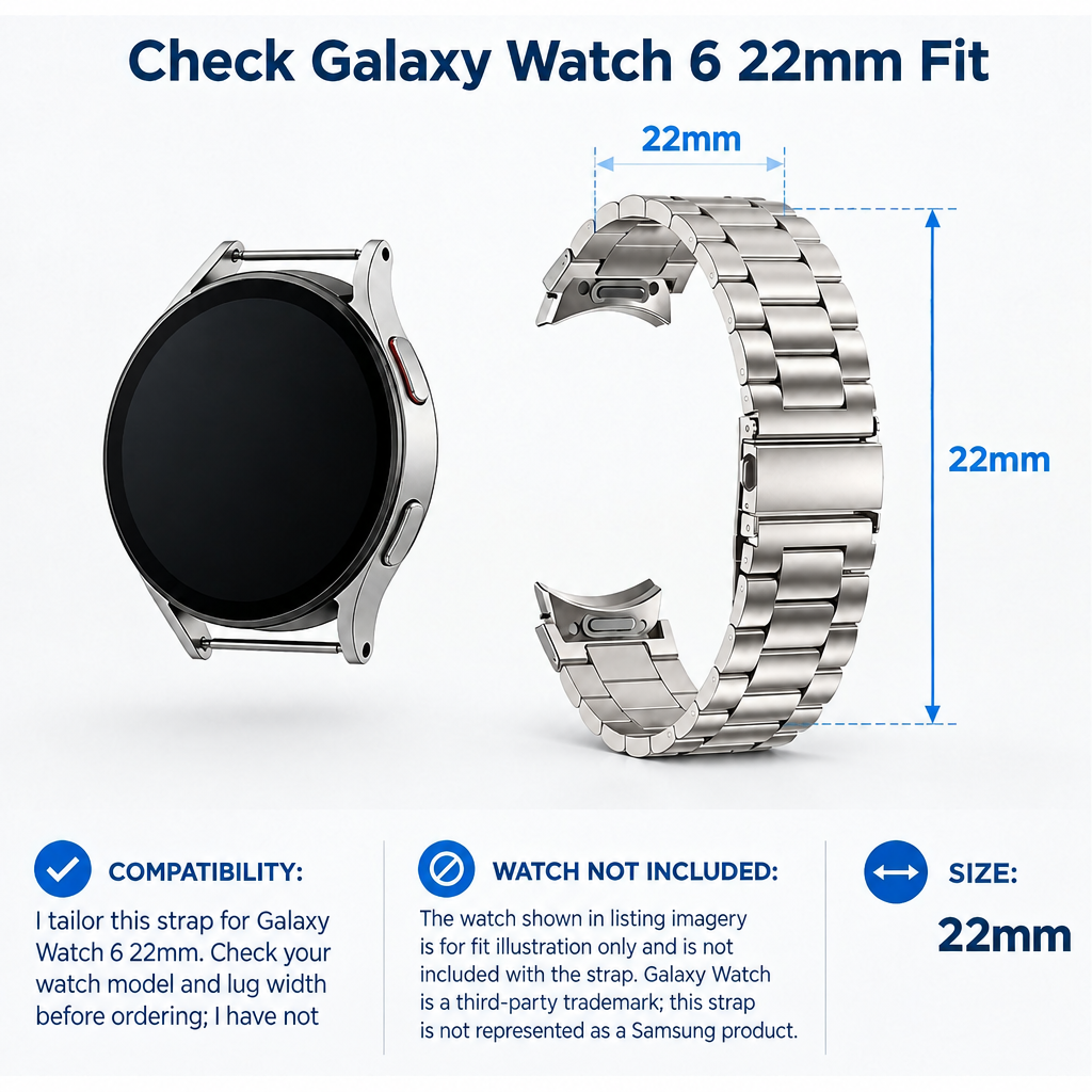 22mm lug width marked on a stainless steel watch band