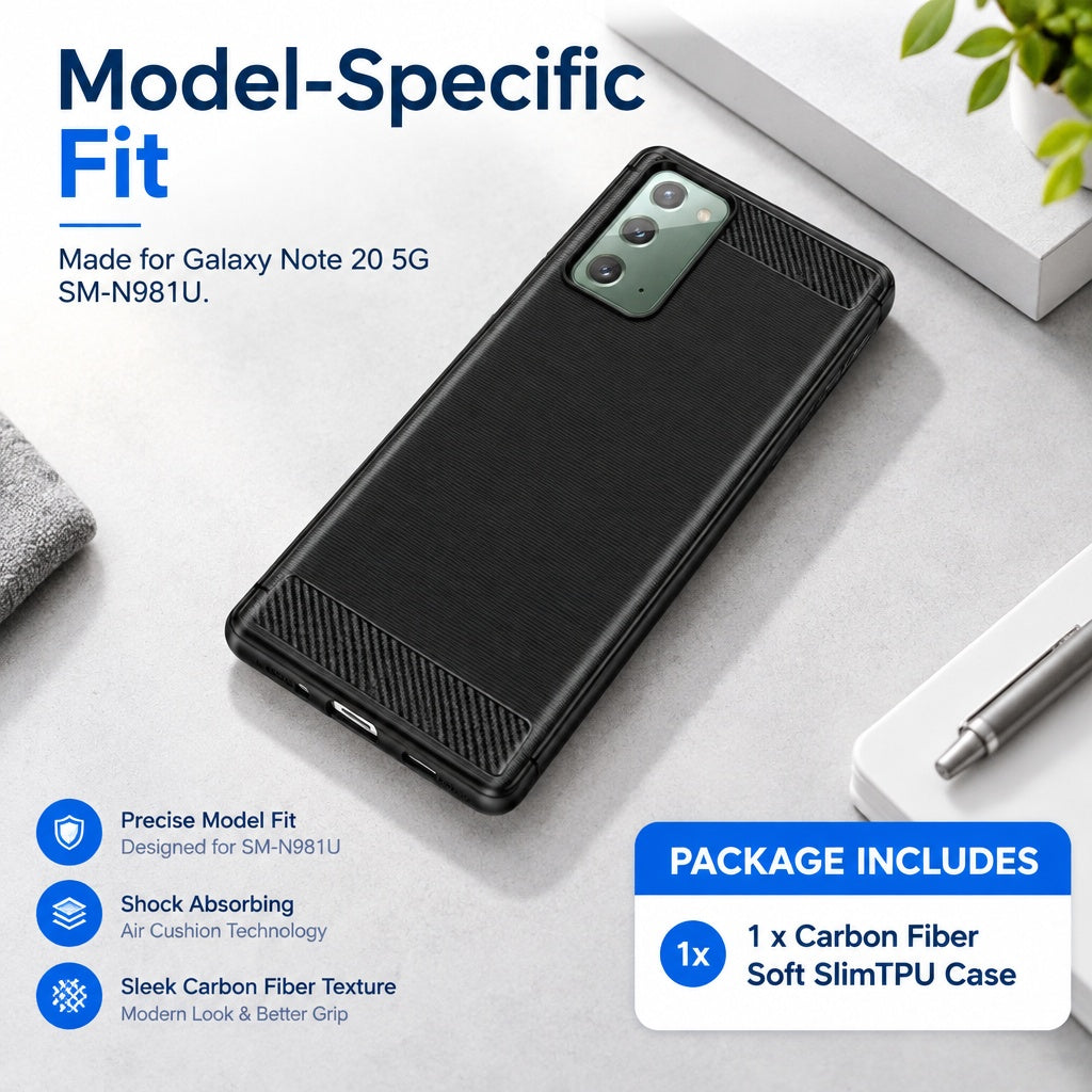 Durable Flexible Carbon Fiber Soft TPU Case f Samsung Galaxy Note 20 5G SM-N981U