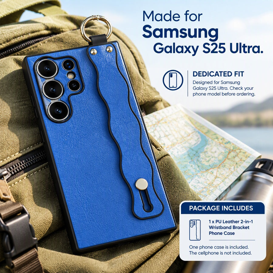 Elegant PU Leather 2-in-1 Case fits Samsung Galaxy S25 Ultra – Wristband & Stand