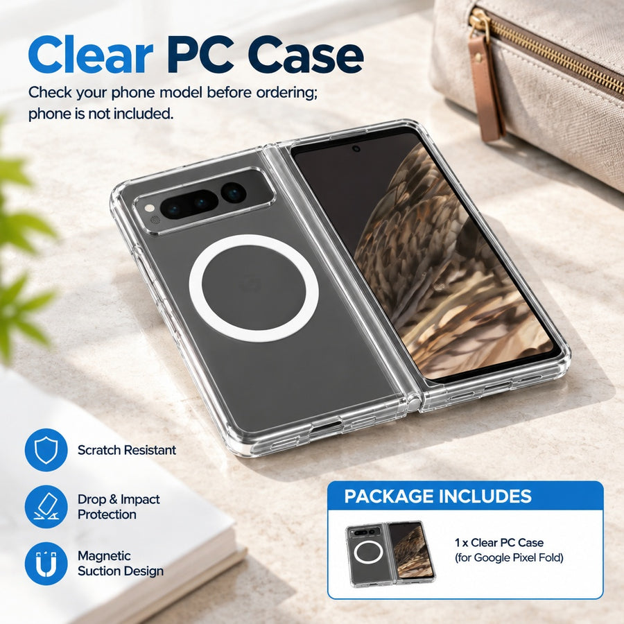 Portable Resistant Anti-Dirt Transparent PC Magnetic Case fits Google Pixel Fold