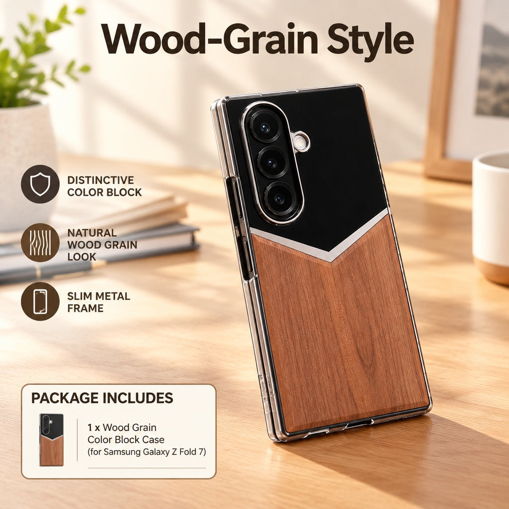 Robust Classy Functional Color Block Wood Grain Case for Samsung Galaxy Z Fold 7