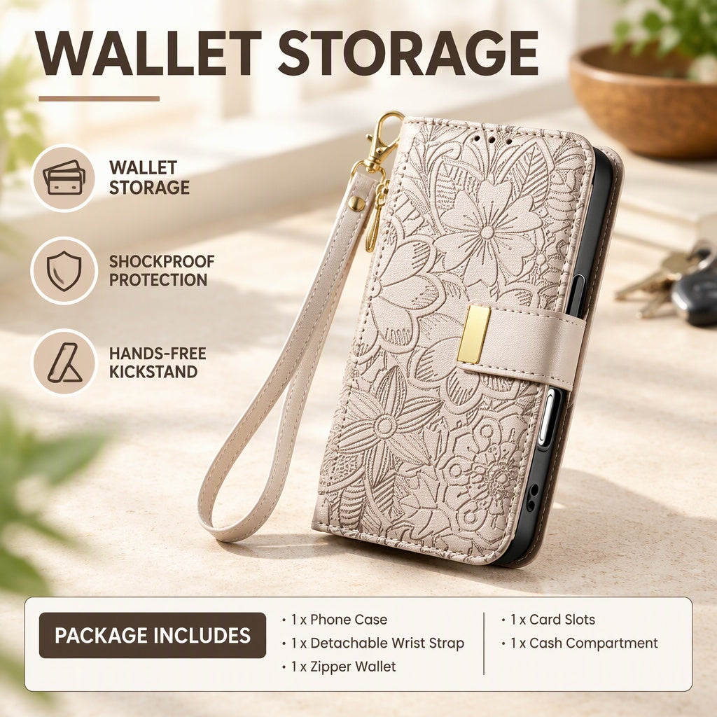 1x Lightweight Flip Phone Case with Zipper Wallet fits Apple iPhone 17/16 Series