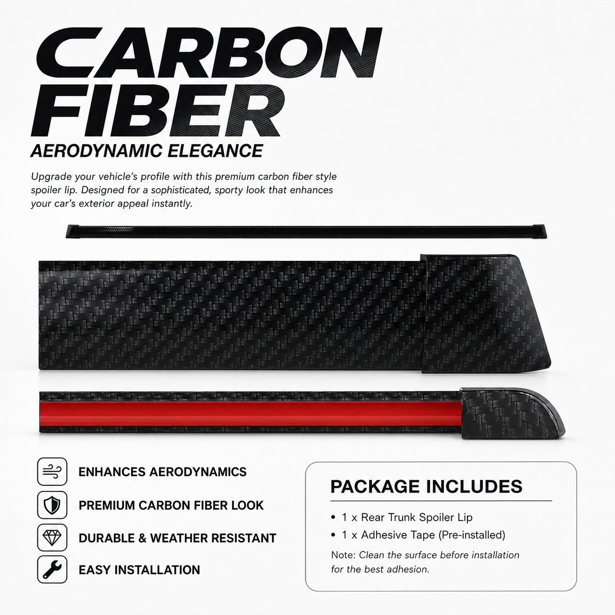 Universal LED Rear Spoiler Lip Kit, Carbon-Fiber-Pattern Trim with Red Brake and Sequential Turn Sig