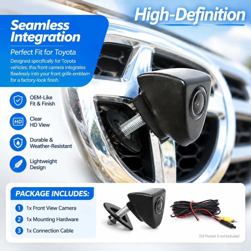 Wired Automotive Front-View Camera with Threaded Mount, RCA Video Connector and Power Leads, for Com