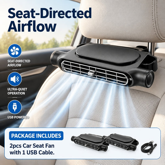 Portable USB Car Seat Fan, 3-Speed Headrest-Mounted Air Circulator for Vehicle Seats, Quiet Operatio