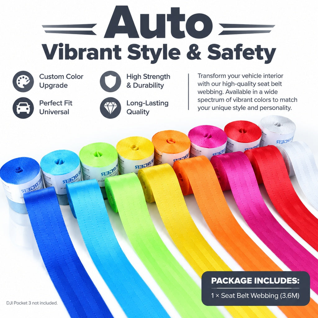 Automotive Seat Belt Webbing Roll, 3.6 m x 48 mm Replacement or Customization Strap Fabric, Multiple