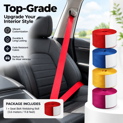 Automotive Seat Belt Webbing Roll, 3.6 m Long, 48 mm Wide, Colored Replacement Strap Fabric for Vehi