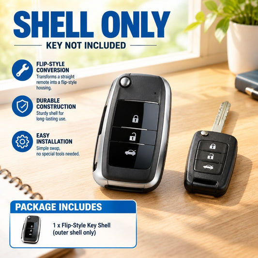 Modified Flip Key Shell for Compatible Straight Remote Keys, Replacement Key Fob Housing, 2-, 3-, an