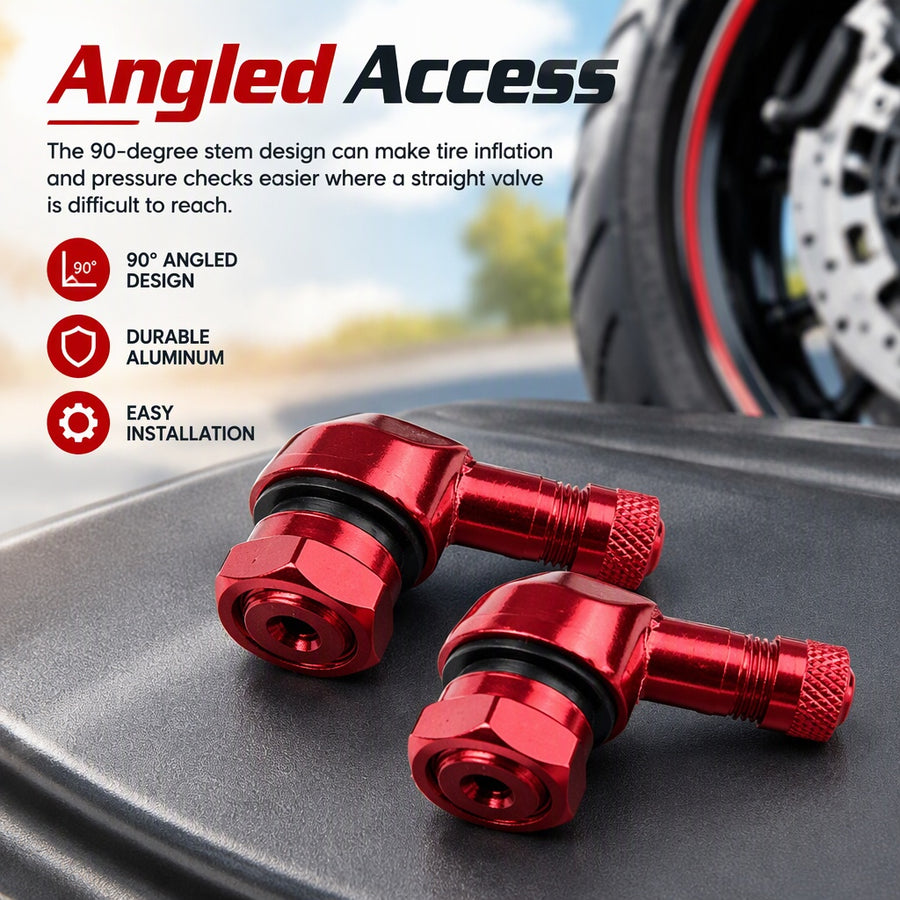 Portable 2x Motorcycle CNC Aluminum 8.3mm Tire Wheel Stem Valve 90 Degree Angled