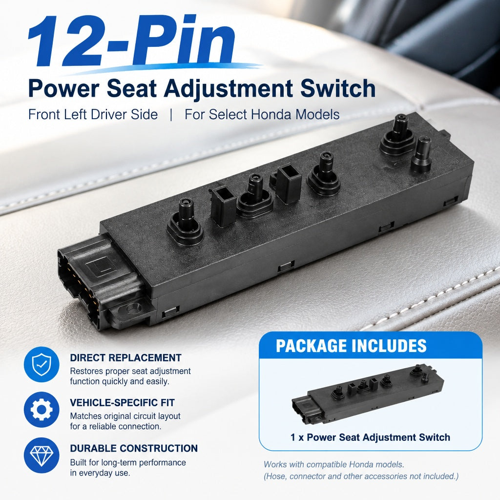 Replacement Power Seat Switch fits Honda Accord Odyssey CR-V Civic 12 Pin Plug
