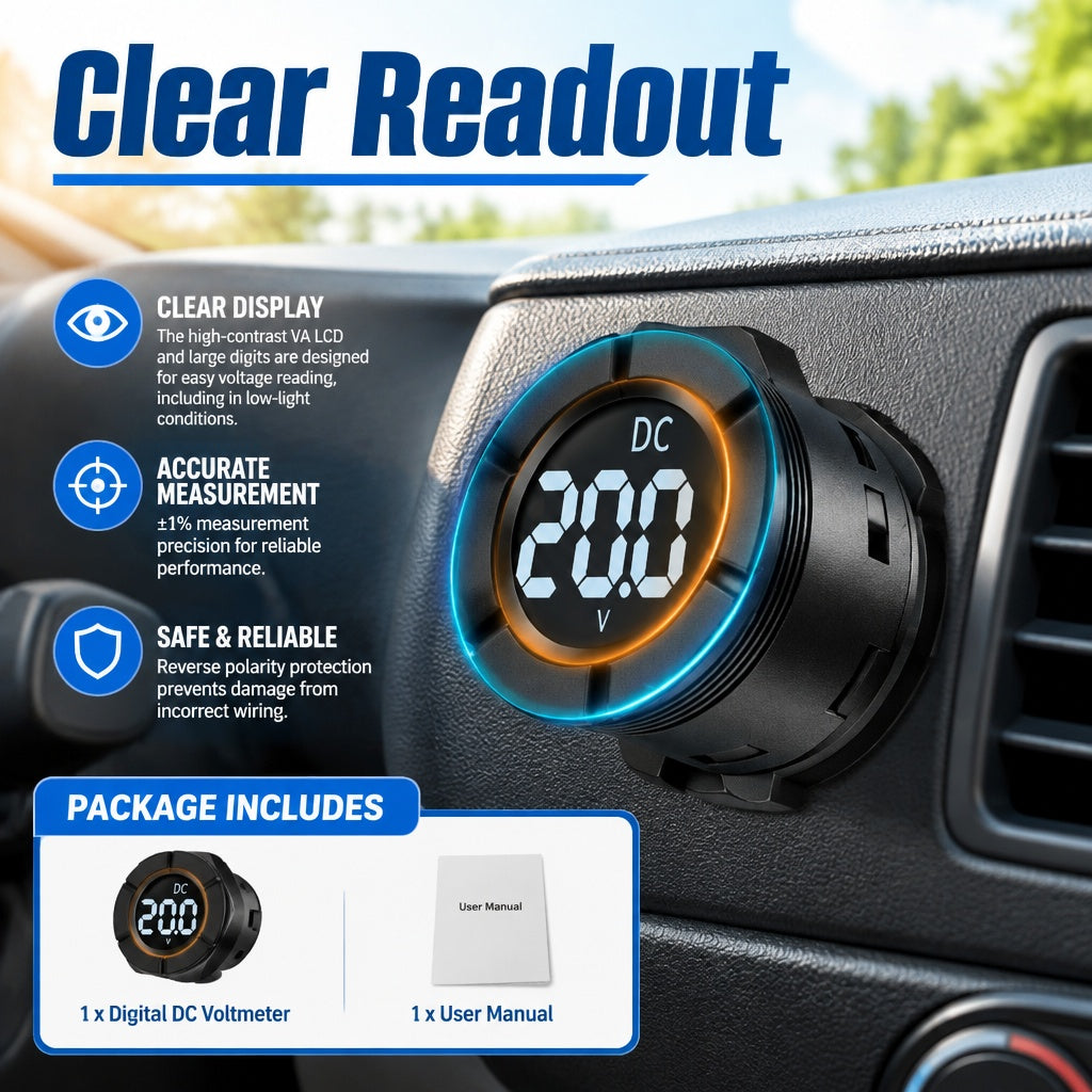 1Pcs Round Digital LCD Display DC0-300V Voltmeter Car Voltage Meter Monitor Volt