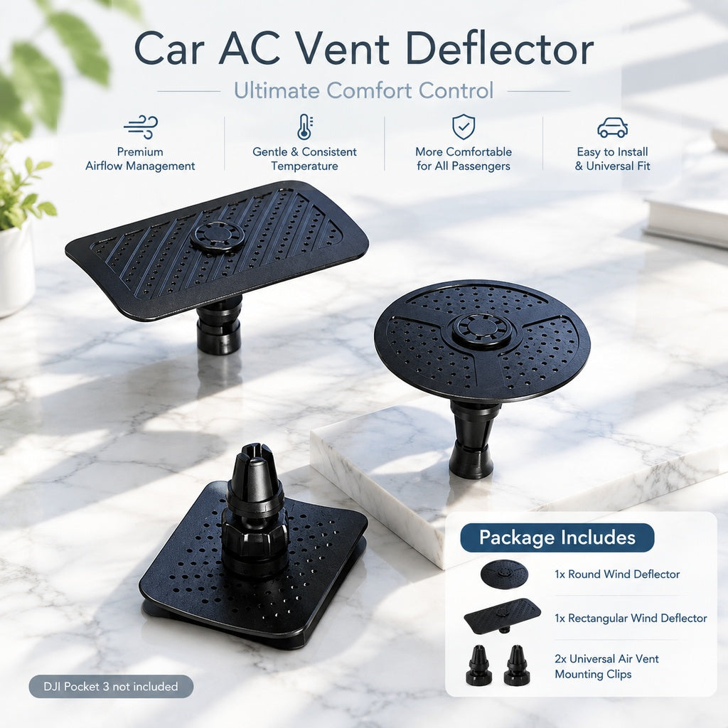 Universal Car Air Vent Deflector, 360° Adjustable Airflow Guide with Clip-On Ball-Joint Mount, 3-Pie