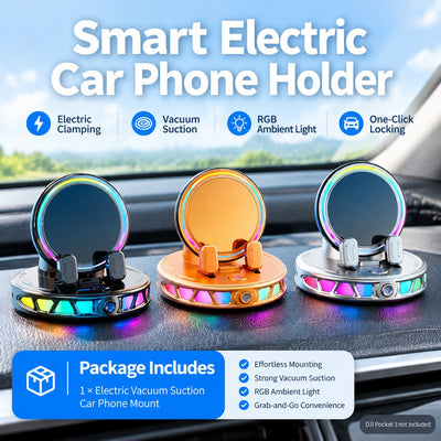 Universal Electric Car Phone Mount with Automatic Clamping, Vacuum Suction Dashboard Base, 360° Rota