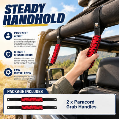 Durable Paracord Grab Handles Compatible with Jeep Wrangler Interior Roll Bar