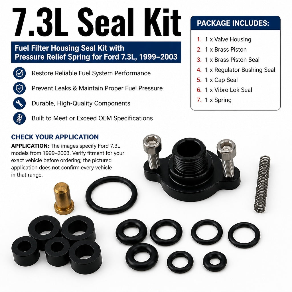 7.3L Powerstroke Fuel Filter Housing Seal Rebuild Kit with Pressure Relief Spring, Brass Piston and 