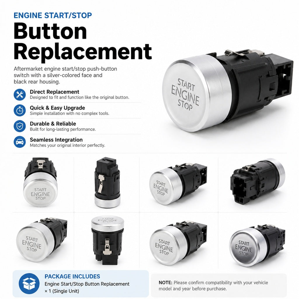 Engine Start Stop Push Button Switch Replacement, 15 mm Top Diameter, 35 mm Height, Compatible with 