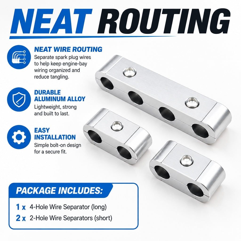 Aluminum Spark Plug Wire Separator Kit, Anodized Ignition Cable Clamps with Hex Wrench, Multi-Hole E