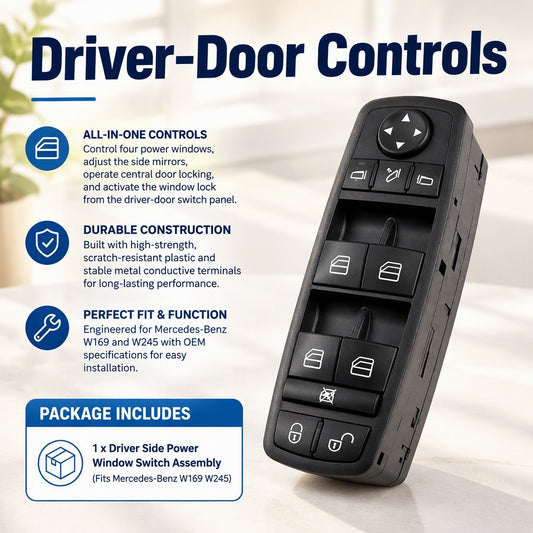 Driver Side Master Power Window Switch Assembly, 4-Window, Mirror and Door Lock Controls, Replacemen