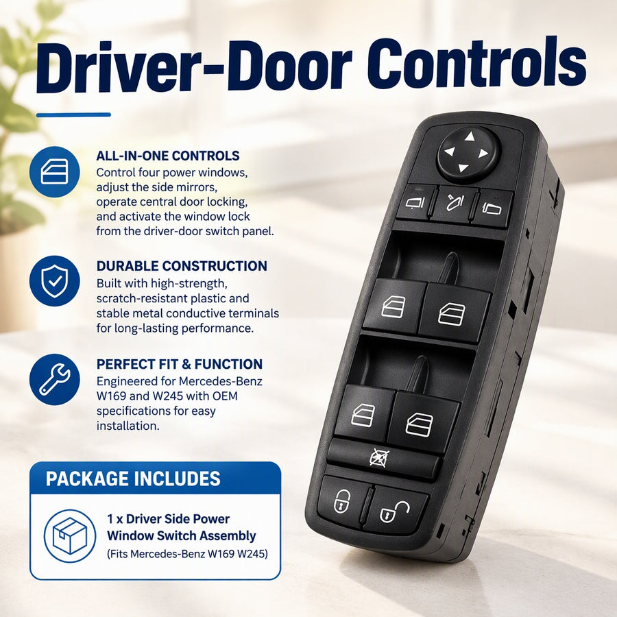 Driver Side Master Power Window Switch Assembly, 4-Window, Mirror and Door Lock Controls, Replacemen