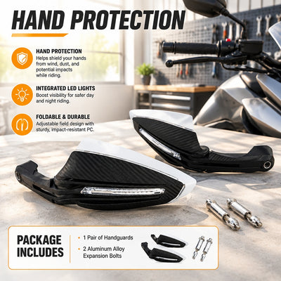 Foldable Motorcycle Hand Protectors PC Aluminum Alloy Handlebar Guards with LED
