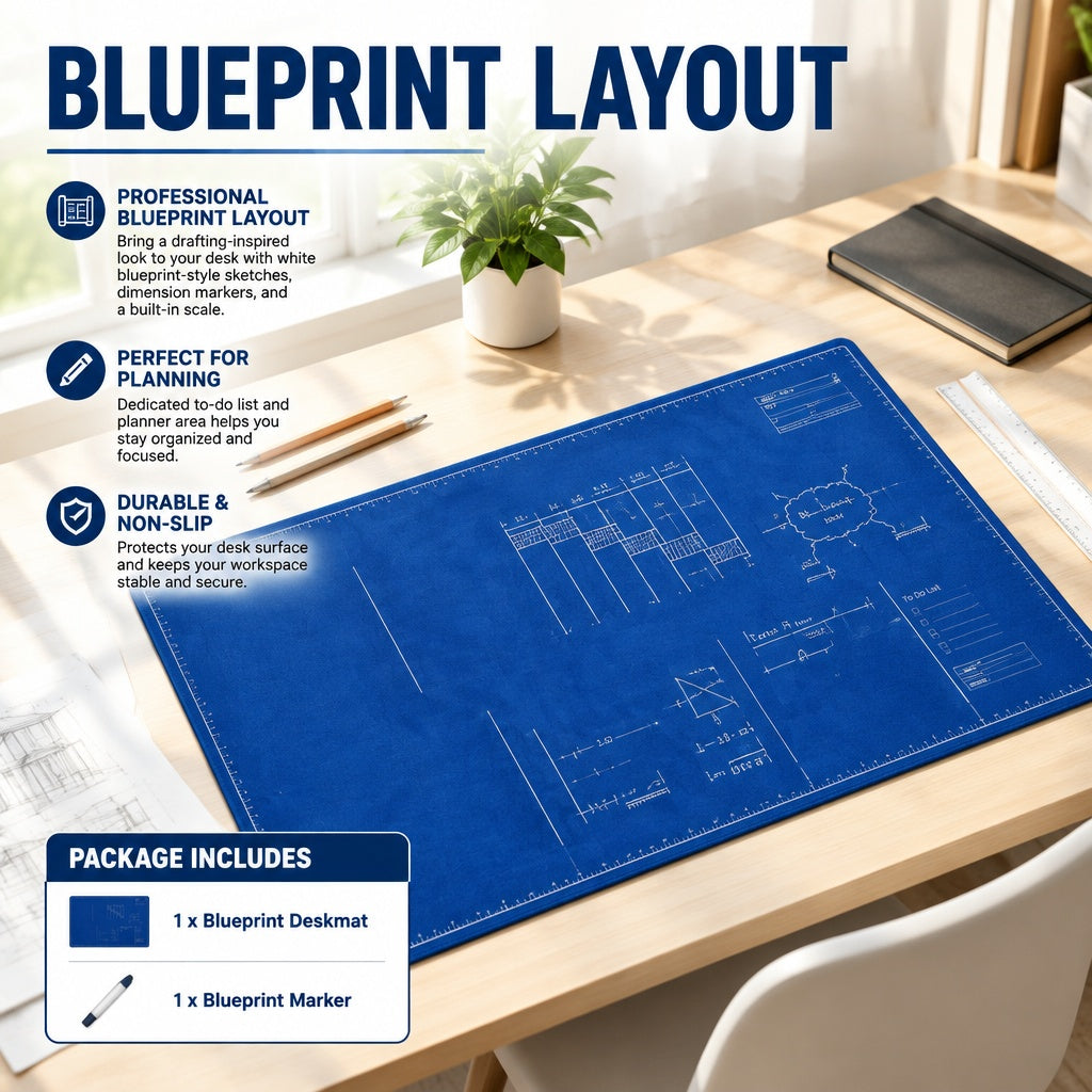 Blueprint Desk Mat Fits Creative Studios Large Drafting Pad With Planner Area