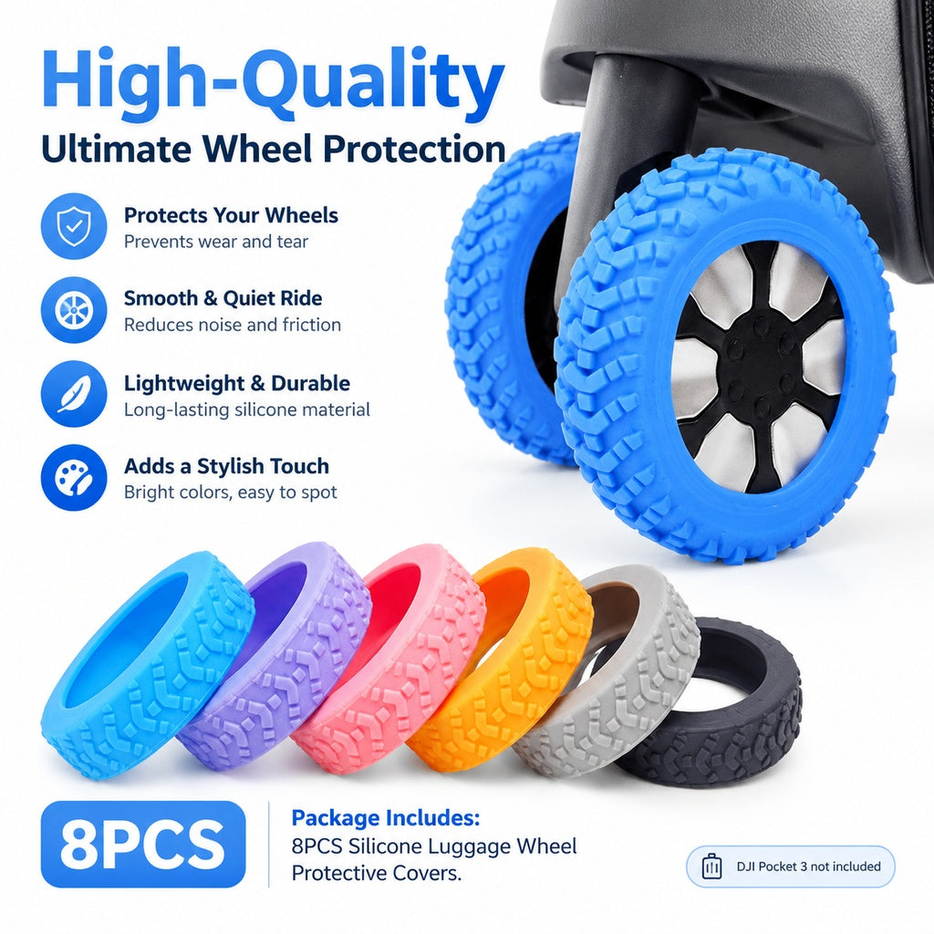 8-Piece Silicone Luggage Wheel Covers, Textured Anti-Scratch Noise-Reducing Suitcase Wheel Protector