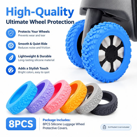 8-Piece Silicone Luggage Wheel Covers, Textured Anti-Scratch Noise-Reducing Suitcase Wheel Protector
