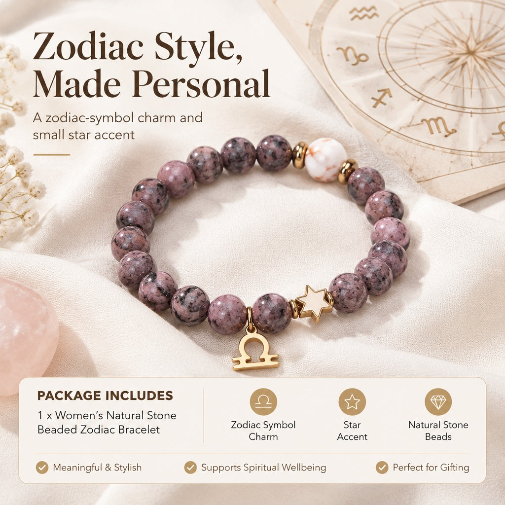 Women's Zodiac Beaded Bracelet , Natural Stone Astrology fits Daily Wear Parties
