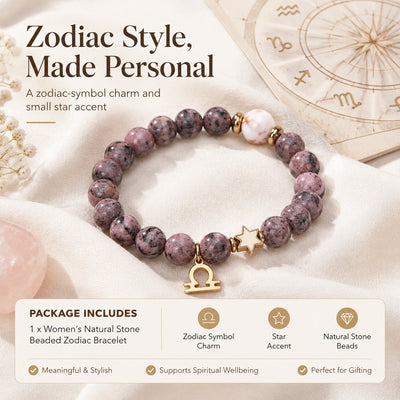 Women's Zodiac Beaded Bracelet , Natural Stone Astrology fits Daily Wear Parties