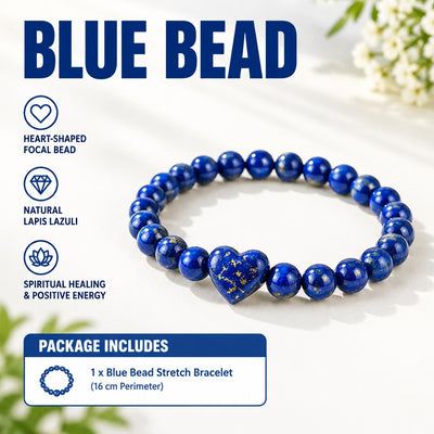 Blue Gold Vein Heart Beaded Bracelet Natural Stone Elastic Stretch Jewelry Gift